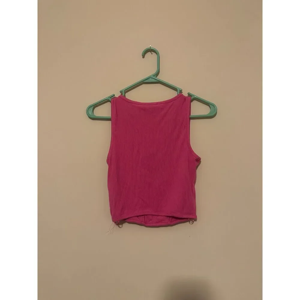 Sincerely Jules Hot Pink Corset Ribbed Tank Top Crop Scoop Neck Faux Boning Sz S